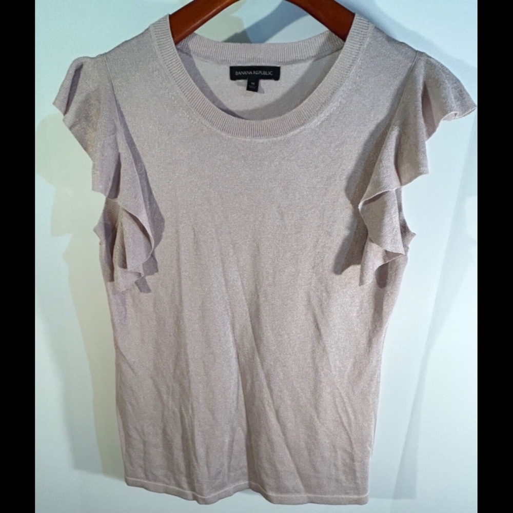 Banana Republic Shimmer Flutter Sleeve Short Sleeve Sweater Top Size M